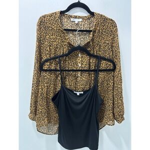 DR2 Leopard Print Clip Dot Blouse with Cami Set Gold Metallic Small DR14064PD2